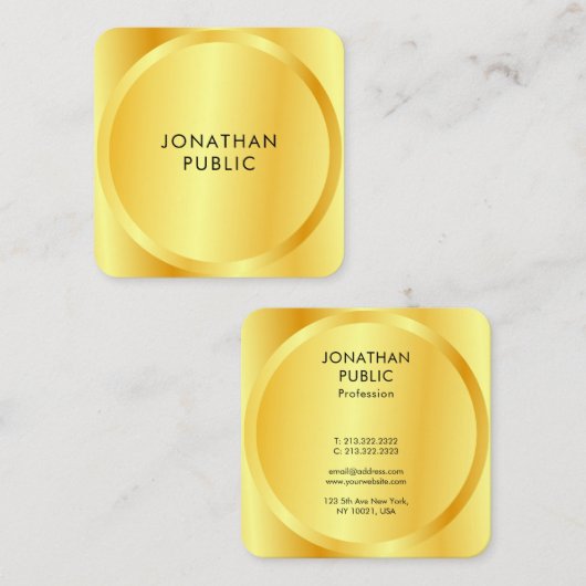 モダンカスタム金ゴールドフェイクメタリックルック スクエア名刺 (正面/裏面)