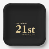 モダンカスタム金ゴールド黒21番目の名前の日付 ペーパープレート (正面)