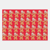 モダンカスタム顔フォトジンジャーブレッドクリスマスベビー ラッピングペーパーシート (正面3)