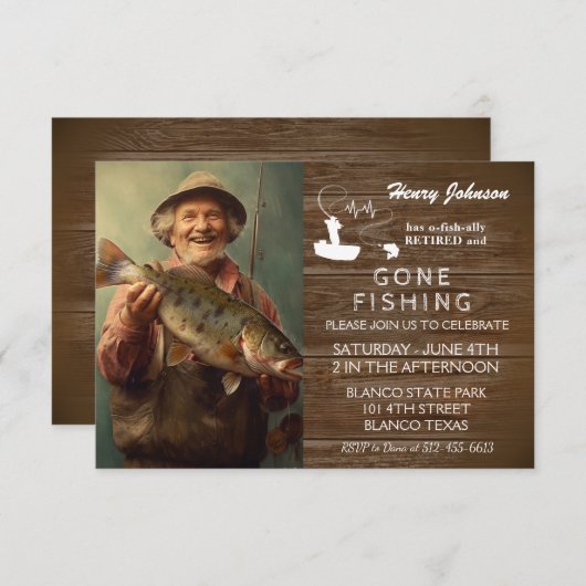モダンカスタム魚釣り退職招待状 招待状 (正面/裏面)