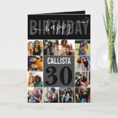 モダンカスタム黒グレー12フォト誕生日 カード (正面)