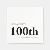 モダンカスタム黒文字100th氏名日付 スタンダードカクテルナプキン (正面)