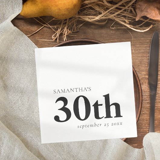 モダンカスタム黒文字30th氏名日付 スタンダードカクテルナプキン