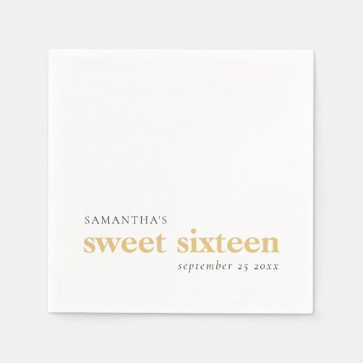 モダンカスタム黒金ゴールド文字甘い16名前日付 スタンダードカクテルナプキン (正面)