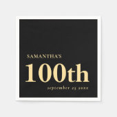 モダンカスタム黒金ゴールド100番目日付日付 スタンダードカクテルナプキン (正面)