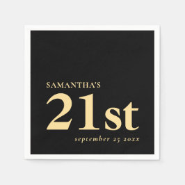 モダンカスタム黒金ゴールド21番目の名前の日付 スタンダードカクテルナプキン