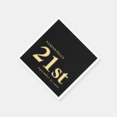 モダンカスタム黒金ゴールド21番目の名前の日付 スタンダードカクテルナプキン (角)