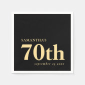 モダンカスタム黒金ゴールド70th氏名日付 スタンダードカクテルナプキン (正面)