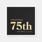 モダンカスタム黒金ゴールド75th氏名日付 スタンダードカクテルナプキン (正面)