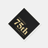 モダンカスタム黒金ゴールド75th氏名日付 スタンダードカクテルナプキン (角)