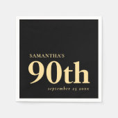 モダンカスタム黒金ゴールド90th氏名日付 スタンダードカクテルナプキン (正面)