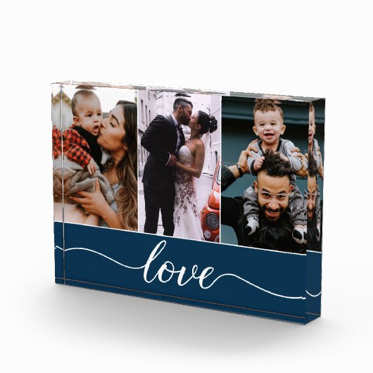 モダンカスタム3枚ラブスクリプトブルー フォトブロック (右)