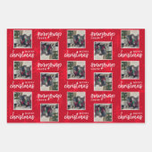 モダンカスタム4フォトペットドッグホリデーレッド ラッピングペーパーシート (正面)