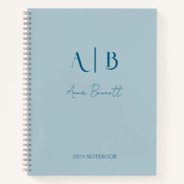 モダンカスタム モノグラムイニシャル 名前 パステルブルー ノートブック