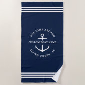 モダンカスタムBoat Name Welcome Aboard 航海の ビーチタオル (正面)