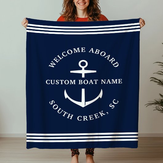 モダンカスタムBoat Name Welcome Aboard 航海の フリースブランケット
