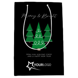 モダンカスタムBusiness Logoブラッククリスマス ミディアムペーパーバッグ