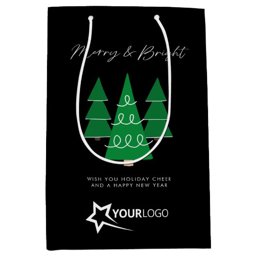 モダンカスタムBusiness Logoブラッククリスマス ミディアムペーパーバッグ (正面)