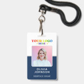 モダンカスタムBusiness Logo従業員フォトブルーID バッジ (正面（ネックストラップ付）)