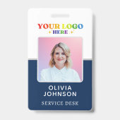 モダンカスタムBusiness Logo従業員フォトブルーID バッジ (正面)