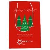 モダンカスタムBusiness Logo赤クリスマス ミディアムペーパーバッグ (正面)