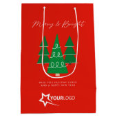 モダンカスタムBusiness Logo赤クリスマス ミディアムペーパーバッグ (裏面)