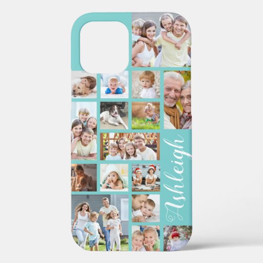 モダンカスタムColor 16 Photo Collage Aquaティール（緑がかった色） Case-Mate iPhoneケース (裏面)