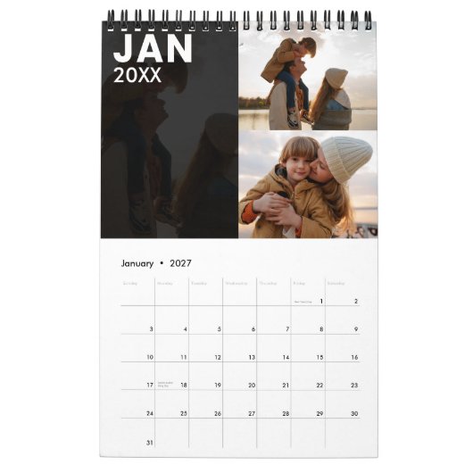 モダンカスタムFamily Photo Calendar Gray カレンダー (1月 2027)