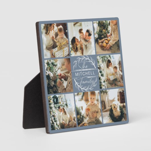 モダンカスタムFamily Photo Collage | ほこりっぽい青 フォトプラーク (正面)