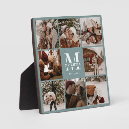 モダンカスタムFamily Photo Collage | モノグラムセージ フォトプラーク