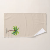 モダンカスタムGreen Palm Tree & Script on Beige バスタオルセット (ハンドタオル)