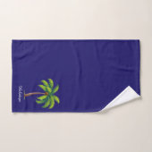 モダンカスタムGreen Palm Tree & Script on Blue バスタオルセット (ハンドタオル)