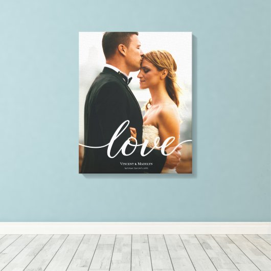モダンカスタムLove Scriptの写真結婚プリント キャンバスプリント (インサイチュ (ウッドフロア))