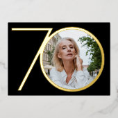 モダンカスタムPhoto Chic Black金ゴールド70誕生日 箔招待状 (正面)