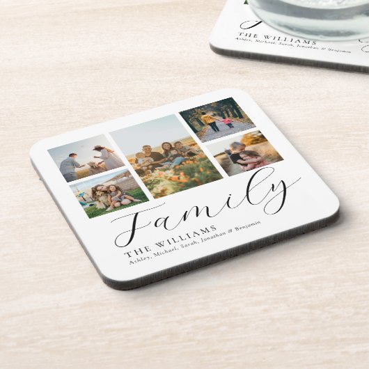モダンカスタムPhoto Collageスクリプエレガントトファミリー コースター (左側)