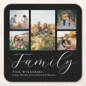 モダンカスタムPhoto Collageスクリプエレガントトファミリー スクエアペーパーコースター (正面)