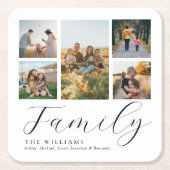 モダンカスタムPhoto Collageスクリプエレガントトファミリー スクエアペーパーコースター (正面)