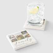 モダンカスタムPhoto Collageスクリプエレガントトファミリー ストーンコースター (横)