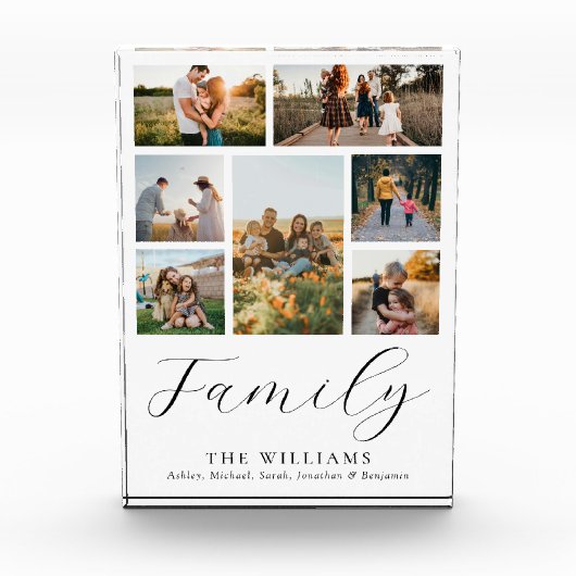モダンカスタムPhoto Collageスクリプエレガントトファミリー フォトブロック (正面)