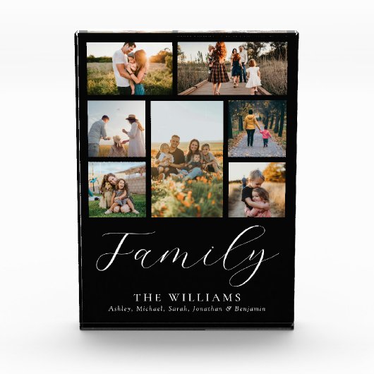 モダンカスタムPhoto Collageスクリプエレガントトファミリー フォトブロック (正面)