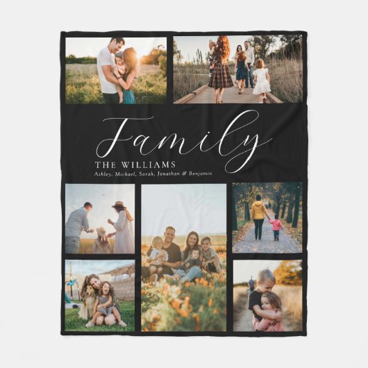 モダンカスタムPhoto Collageスクリプエレガントトファミリー フリースブランケット (正面)