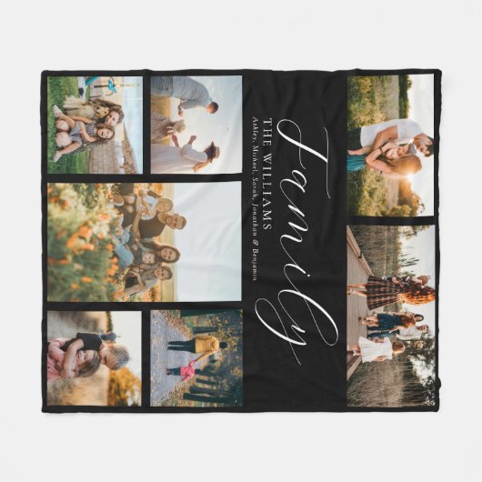モダンカスタムPhoto Collageスクリプエレガントトファミリー フリースブランケット (正面(横))