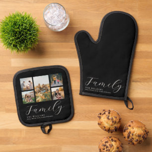 モダンカスタムPhoto Collageスクリプエレガントトファミリー 鍋つかみ&鍋敷きセット