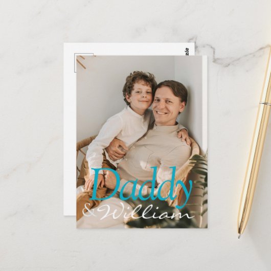 モダンカスタムPhoto Daddy &ベビー名記念 ポストカード (正面/裏面インサイチュ)