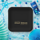 モダンカスタムSweet sixteen名金ゴールド黒 ペーパープレート (パーティー)