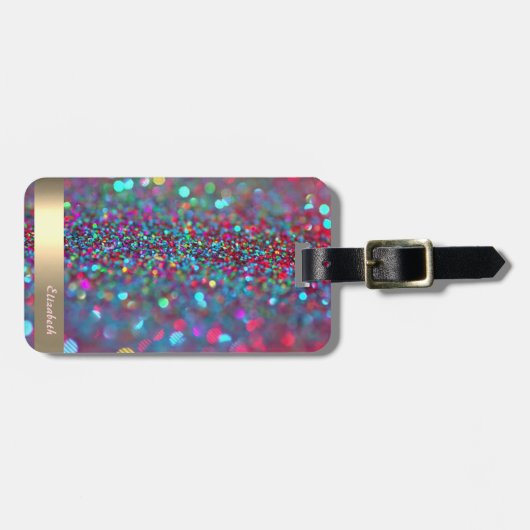 モダンカッコいいグリッターストライプ金ゴールド- パーソナライズされた ラゲッジタグ (正面横)