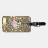 モダンカッコいいグリッター金ゴールドストライプフラミンゴ ラゲッジタグ (正面横)