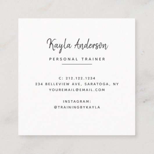 モダンカッコいいトレンディーシンプルScript Photo スクエア名刺 (裏面)