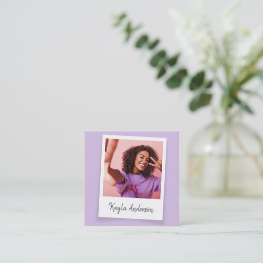 モダンカッコいいトレンディーシンプルScript Photo スクエア名刺 (スタンド正面)