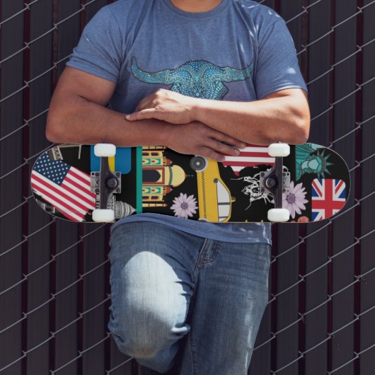 モダンカッコいいトレンディー模様の黒と色のフラグ スケートボード (室外3)